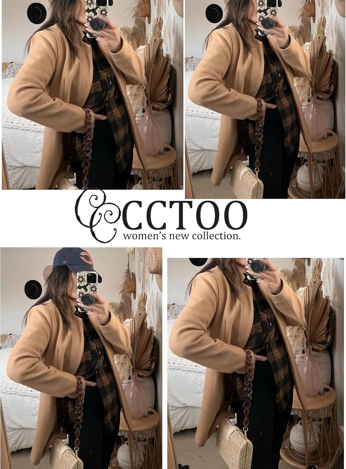 CCTOO Women's Coat Casual Open Front Blazer Long Sleeve Stand Collar Solid Trench Business Work Office Jacket Outwear