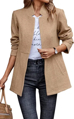 CCTOO Women's Coat Casual Open Front Blazer Long Sleeve Stand Collar Solid Trench Business Work Office Jacket Outwear