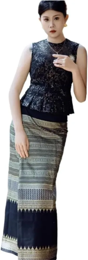 Chinese Dai Ethnic Clothing Black Thread Camisole Tourism Outfit