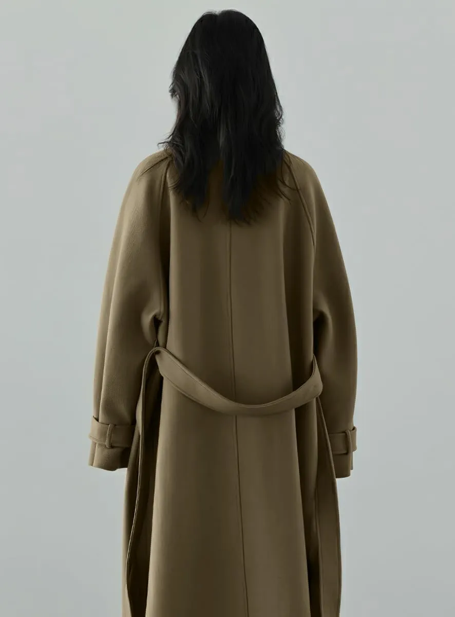 chouyatou Women's Winter Hidden Single Breasted Wool Coat Raglan Sleeve Business Long Wool Overcoat