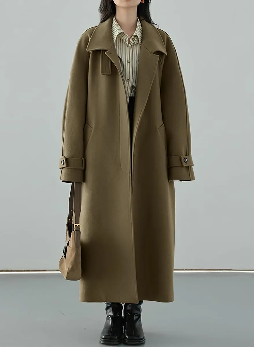 chouyatou Women's Winter Hidden Single Breasted Wool Coat Raglan Sleeve Business Long Wool Overcoat
