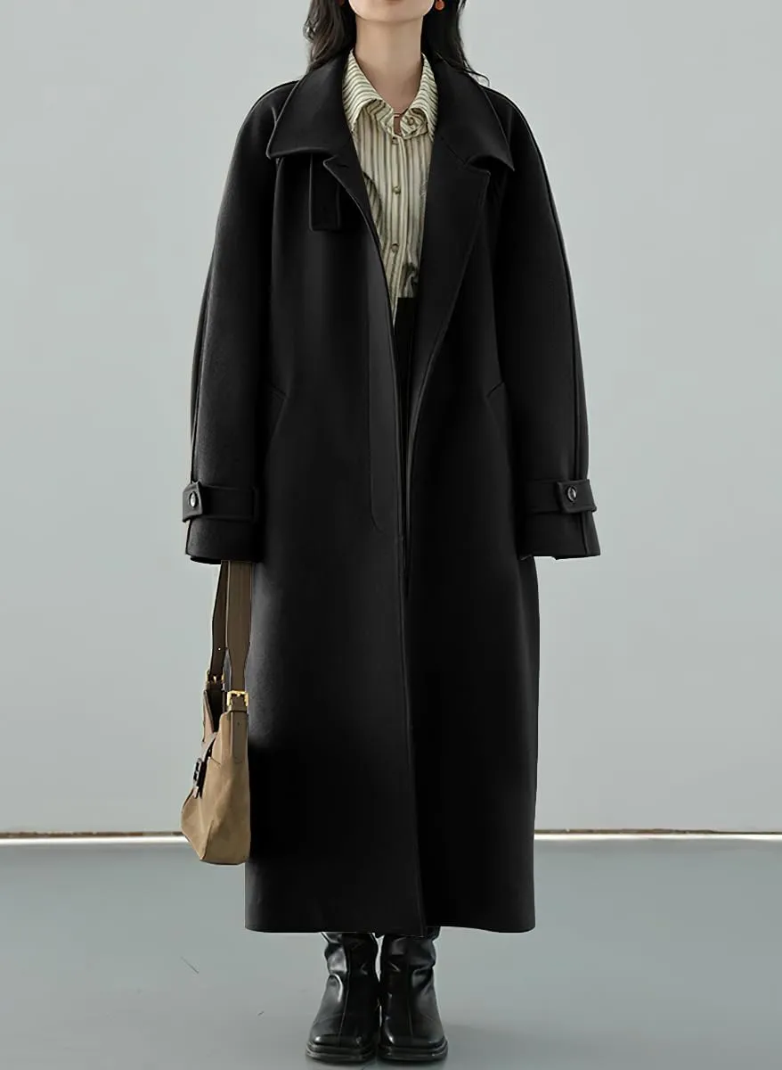 chouyatou Women's Winter Hidden Single Breasted Wool Coat Raglan Sleeve Business Long Wool Overcoat