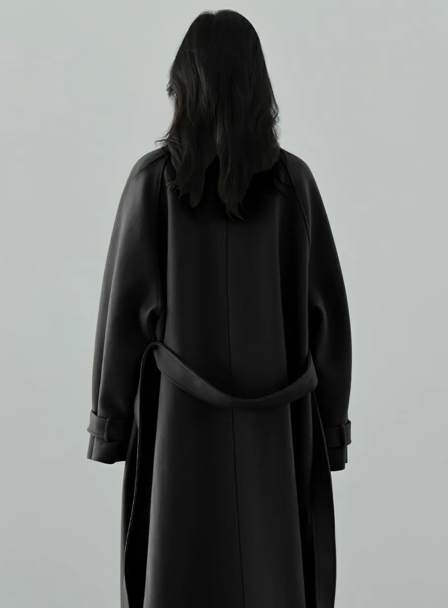 chouyatou Women's Winter Hidden Single Breasted Wool Coat Raglan Sleeve Business Long Wool Overcoat