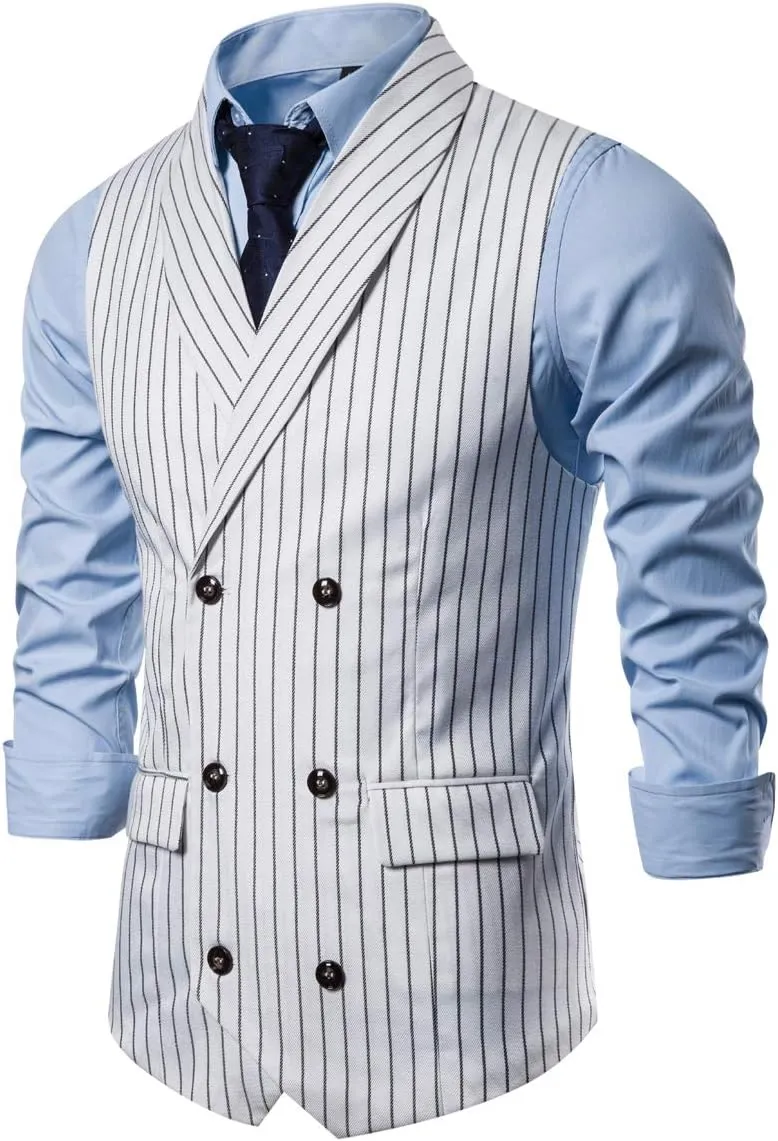 Cloudstyle Men's Pinstripe Slim Fit Formal Dress Double-Breasted Business Vest