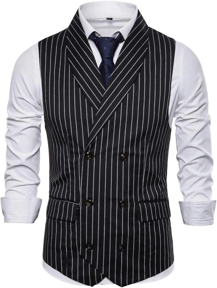 Cloudstyle Men's Pinstripe Slim Fit Formal Dress Double-Breasted Business Vest