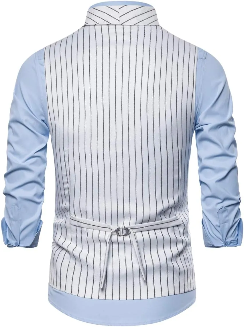 Cloudstyle Men's Pinstripe Slim Fit Formal Dress Double-Breasted Business Vest