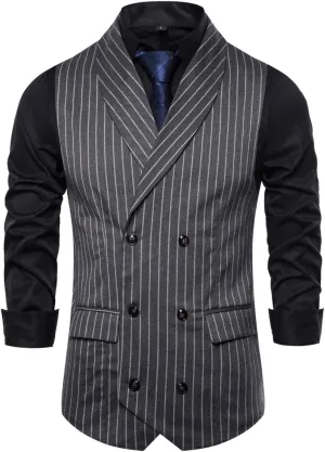 Cloudstyle Men's Pinstripe Slim Fit Formal Dress Double-Breasted Business Vest
