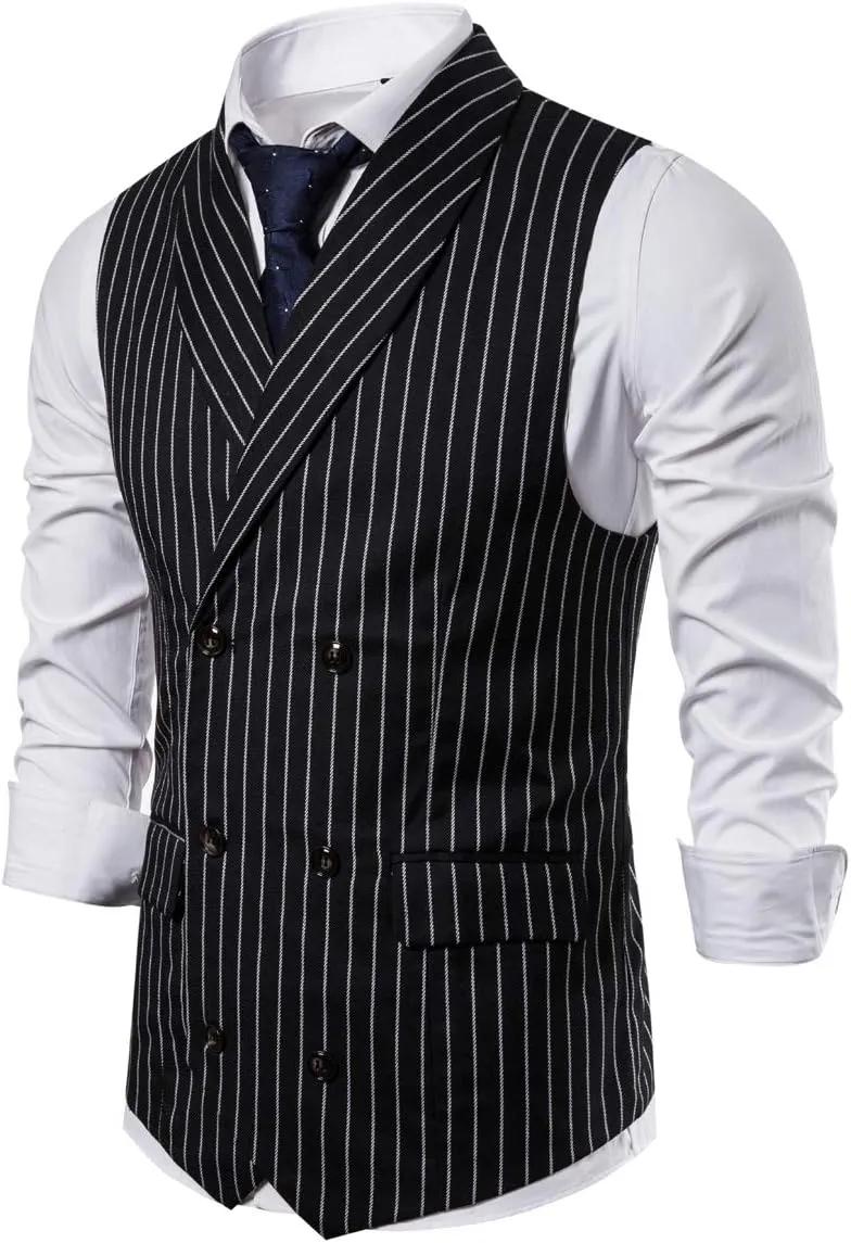 Cloudstyle Men's Pinstripe Slim Fit Formal Dress Double-Breasted Business Vest
