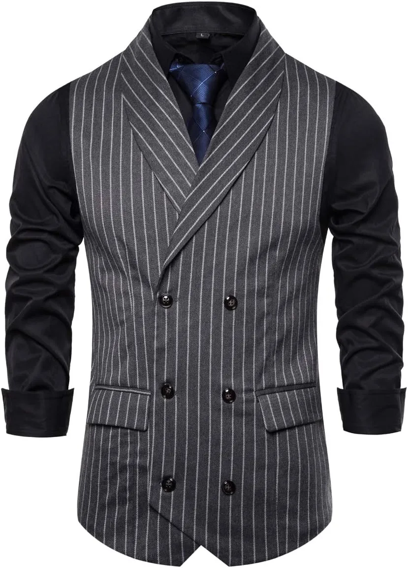 Cloudstyle Men's Pinstripe Slim Fit Formal Dress Double-Breasted Business Vest