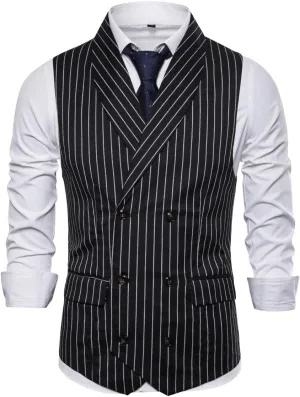 Cloudstyle Men's Pinstripe Slim Fit Formal Dress Double-Breasted Business Vest