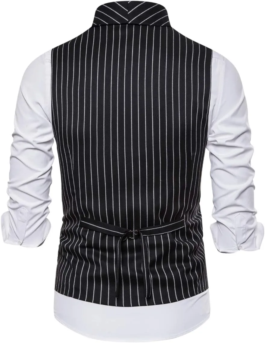Cloudstyle Men's Pinstripe Slim Fit Formal Dress Double-Breasted Business Vest