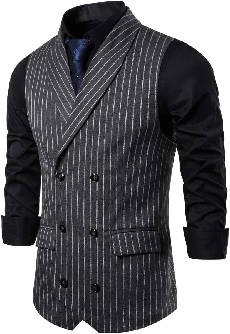 Cloudstyle Men's Pinstripe Slim Fit Formal Dress Double-Breasted Business Vest