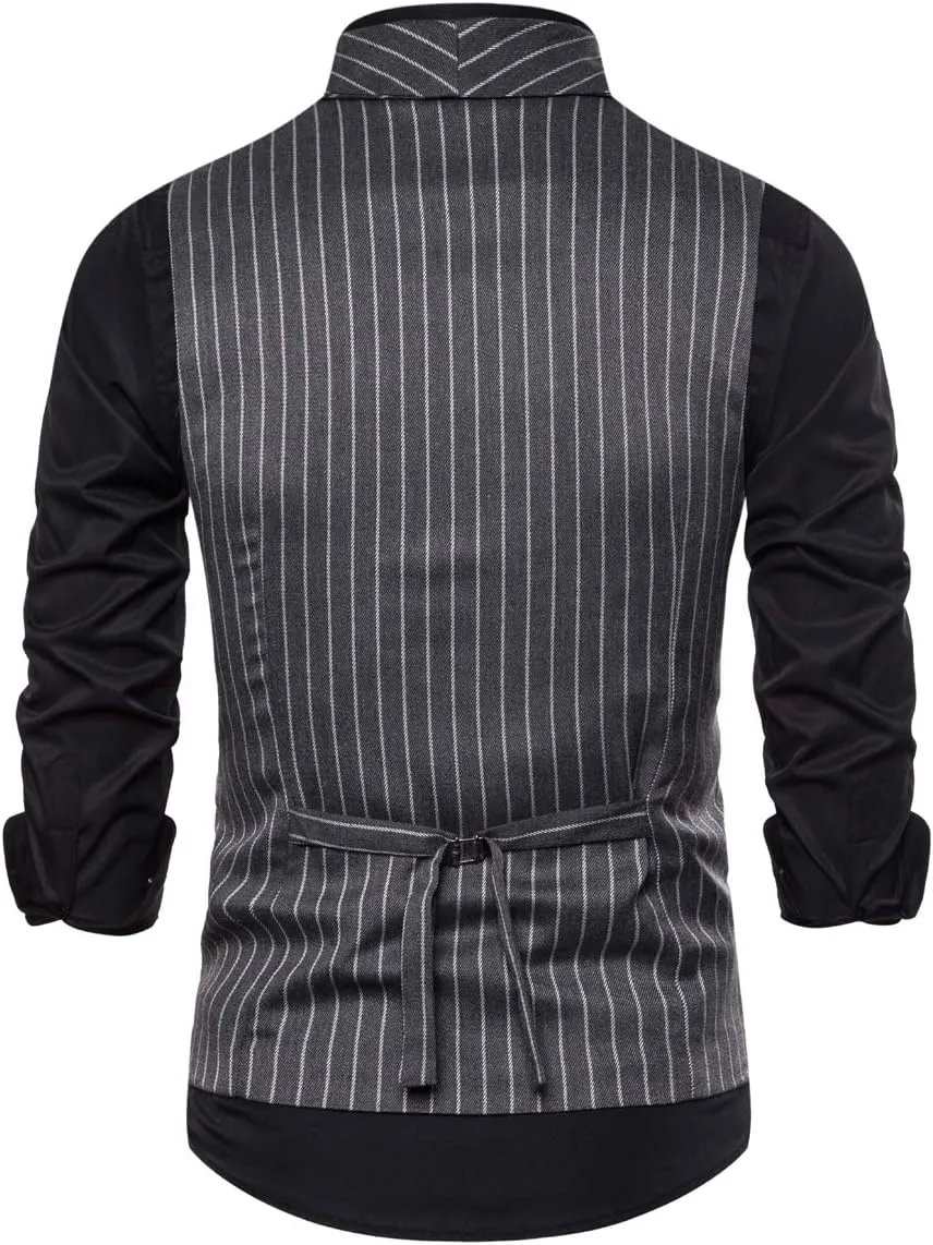 Cloudstyle Men's Pinstripe Slim Fit Formal Dress Double-Breasted Business Vest