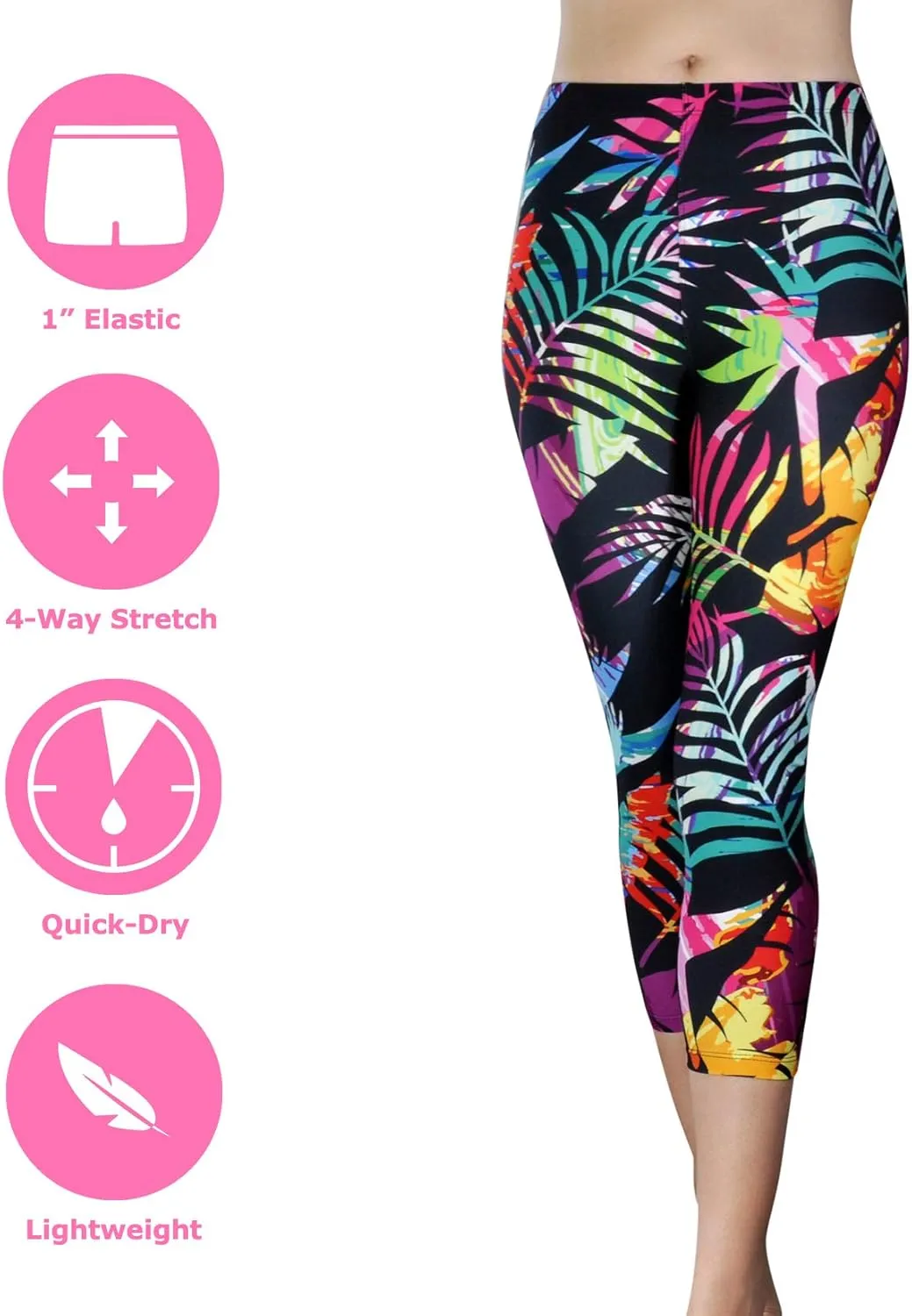 Comfy Yoga Pants - Workout Capris - High Waist Workout Leggings for Women - Lightweight Printed Yoga Legging - Size S/M 4-10