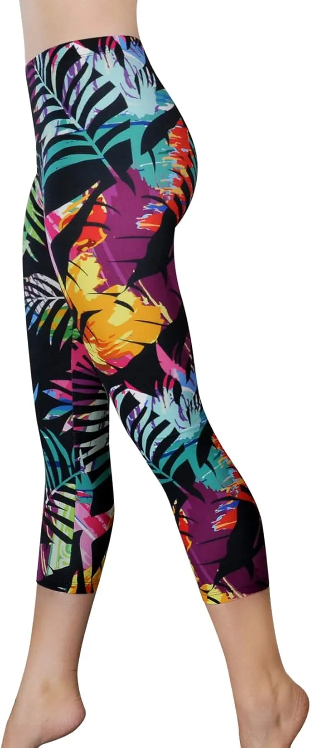 Comfy Yoga Pants - Workout Capris - High Waist Workout Leggings for Women - Lightweight Printed Yoga Legging - Size S/M 4-10