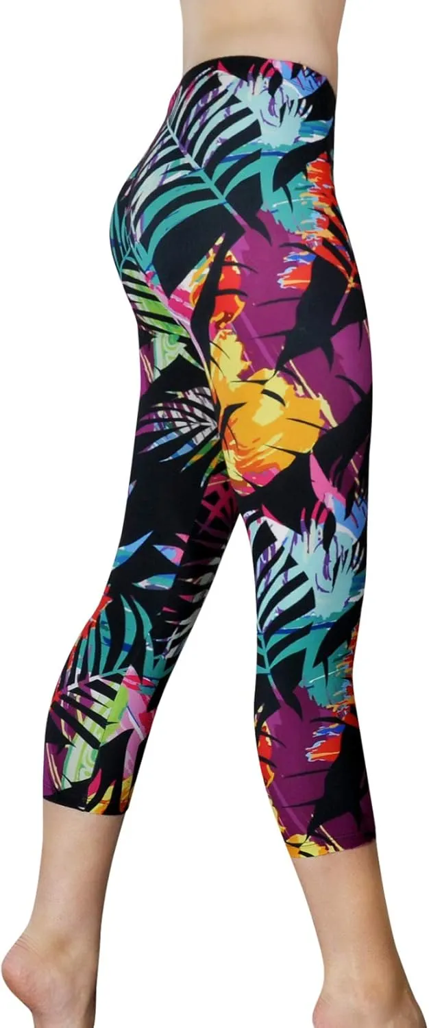 Comfy Yoga Pants - Workout Capris - High Waist Workout Leggings for Women - Lightweight Printed Yoga Legging - Size S/M 4-10