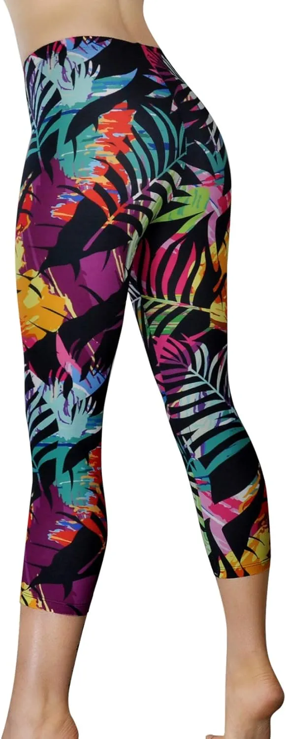 Comfy Yoga Pants - Workout Capris - High Waist Workout Leggings for Women - Lightweight Printed Yoga Legging - Size S/M 4-10