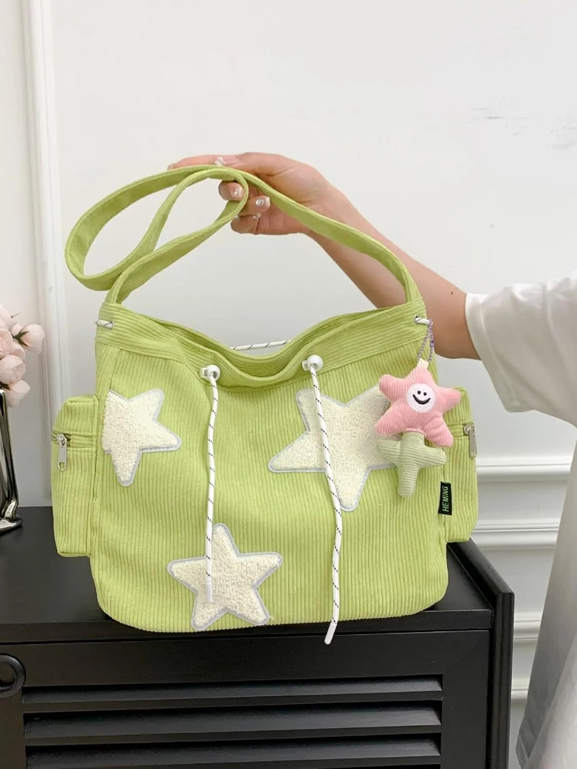 Crossbody Bags, Star Shaped Hand Hobo Bag, Zippered Crossbody Bags, Ladies Corduroy Handbags