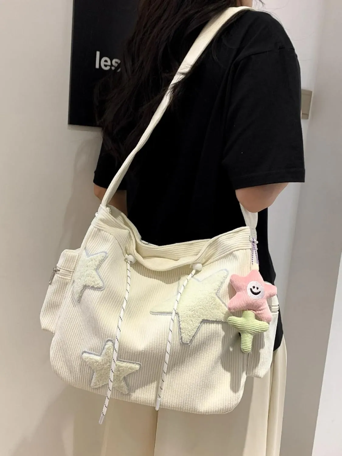 Crossbody Bags, Star Shaped Hand Hobo Bag, Zippered Crossbody Bags, Ladies Corduroy Handbags