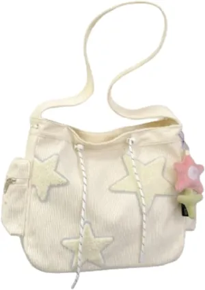 Crossbody Bags, Star Shaped Hand Hobo Bag, Zippered Crossbody Bags, Ladies Corduroy Handbags