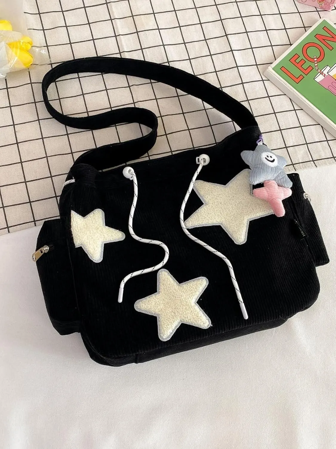 Crossbody Bags, Star Shaped Hand Hobo Bag, Zippered Crossbody Bags, Ladies Corduroy Handbags