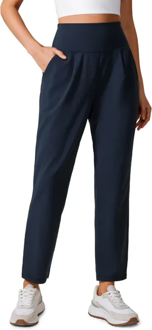 CRZ YOGA Butterlift Ankle Casual Yoga Pants for Women 7/8 Tapered Front Pleated for Lounge Travel with Pockets