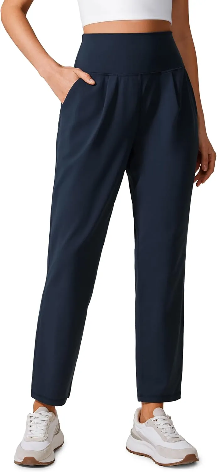 CRZ YOGA Butterlift Ankle Casual Yoga Pants for Women 7/8 Tapered Front Pleated for Lounge Travel with Pockets