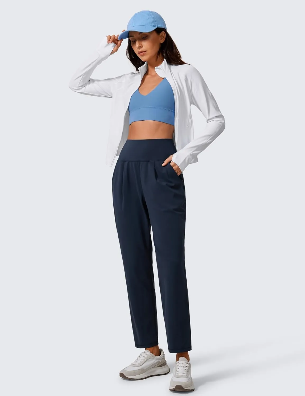 CRZ YOGA Butterlift Ankle Casual Yoga Pants for Women 7/8 Tapered Front Pleated for Lounge Travel with Pockets