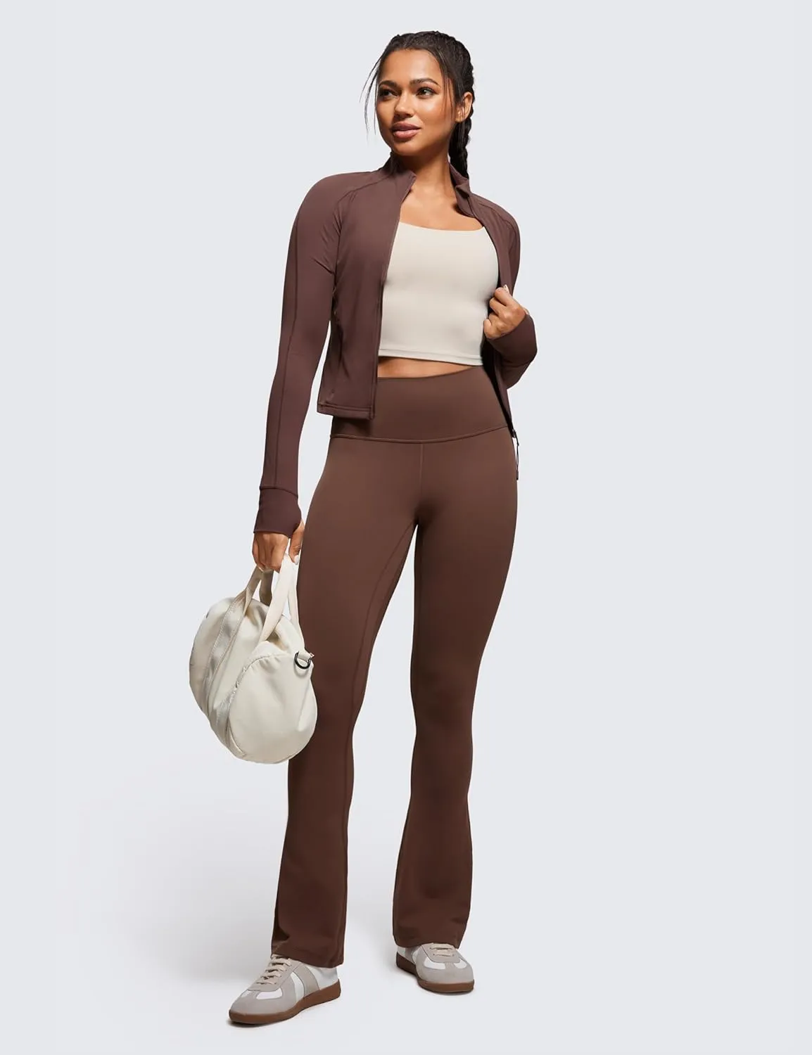 CRZ YOGA Butterluxe High Waist Mini Flared Leggings for Women 30" / 31.5" - Bootcut Yoga Pants with Pocket Casual Lounge