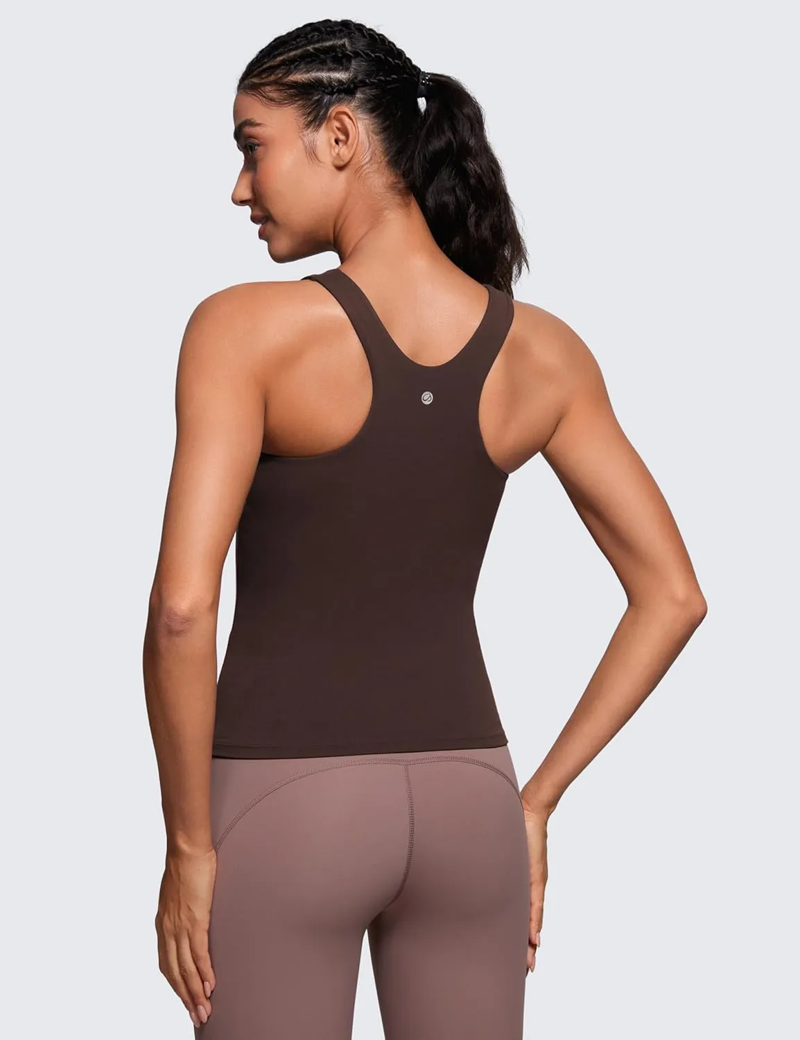 CRZ YOGA Butterluxe Womens Racerback Workout Tank Top with Built in Shelf Bra - Padded High Neck Yoga Athletic Camisole