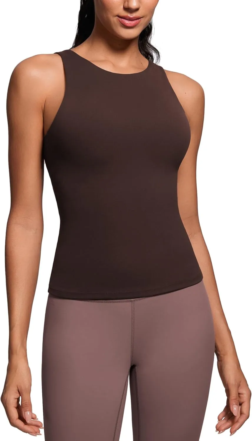 CRZ YOGA Butterluxe Womens Racerback Workout Tank Top with Built in Shelf Bra - Padded High Neck Yoga Athletic Camisole