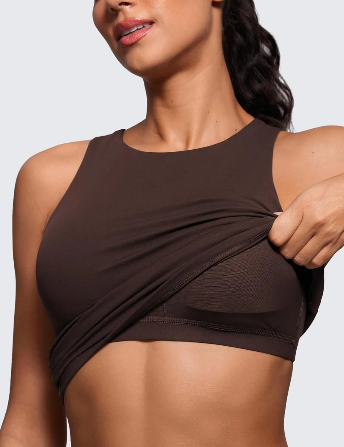 CRZ YOGA Butterluxe Womens Racerback Workout Tank Top with Built in Shelf Bra - Padded High Neck Yoga Athletic Camisole
