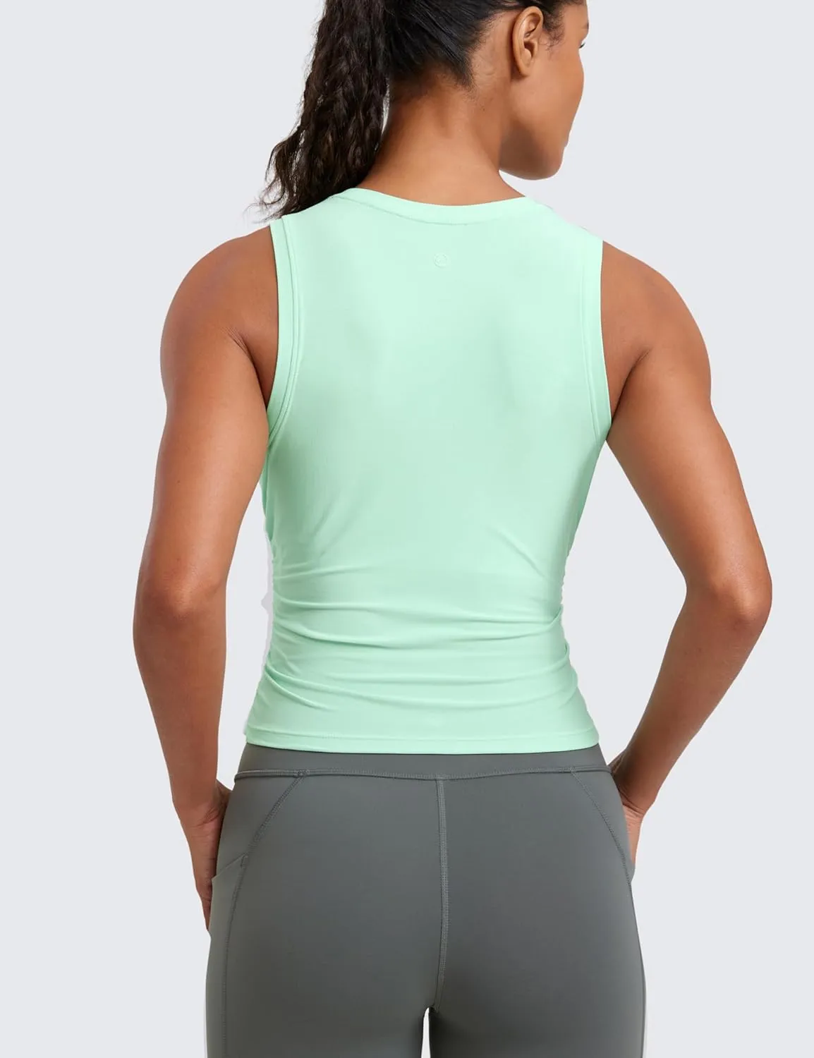 CRZ YOGA Cloudweight Womens Ruched Tank High Neck Workout Fitted Tops Basic Yoga Athletic Sleeveless Shirts