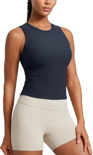 CRZ YOGA Cloudweight Womens Ruched Tank High Neck Workout Fitted Tops Basic Yoga Athletic Sleeveless Shirts