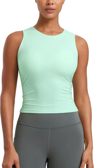 CRZ YOGA Cloudweight Womens Ruched Tank High Neck Workout Fitted Tops Basic Yoga Athletic Sleeveless Shirts
