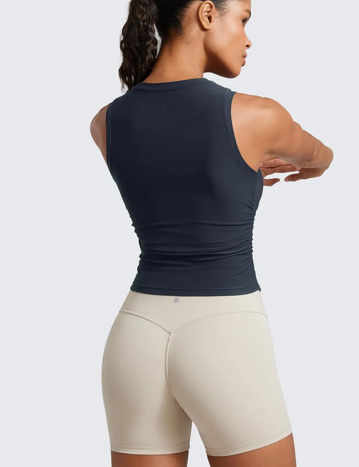CRZ YOGA Cloudweight Womens Ruched Tank High Neck Workout Fitted Tops Basic Yoga Athletic Sleeveless Shirts