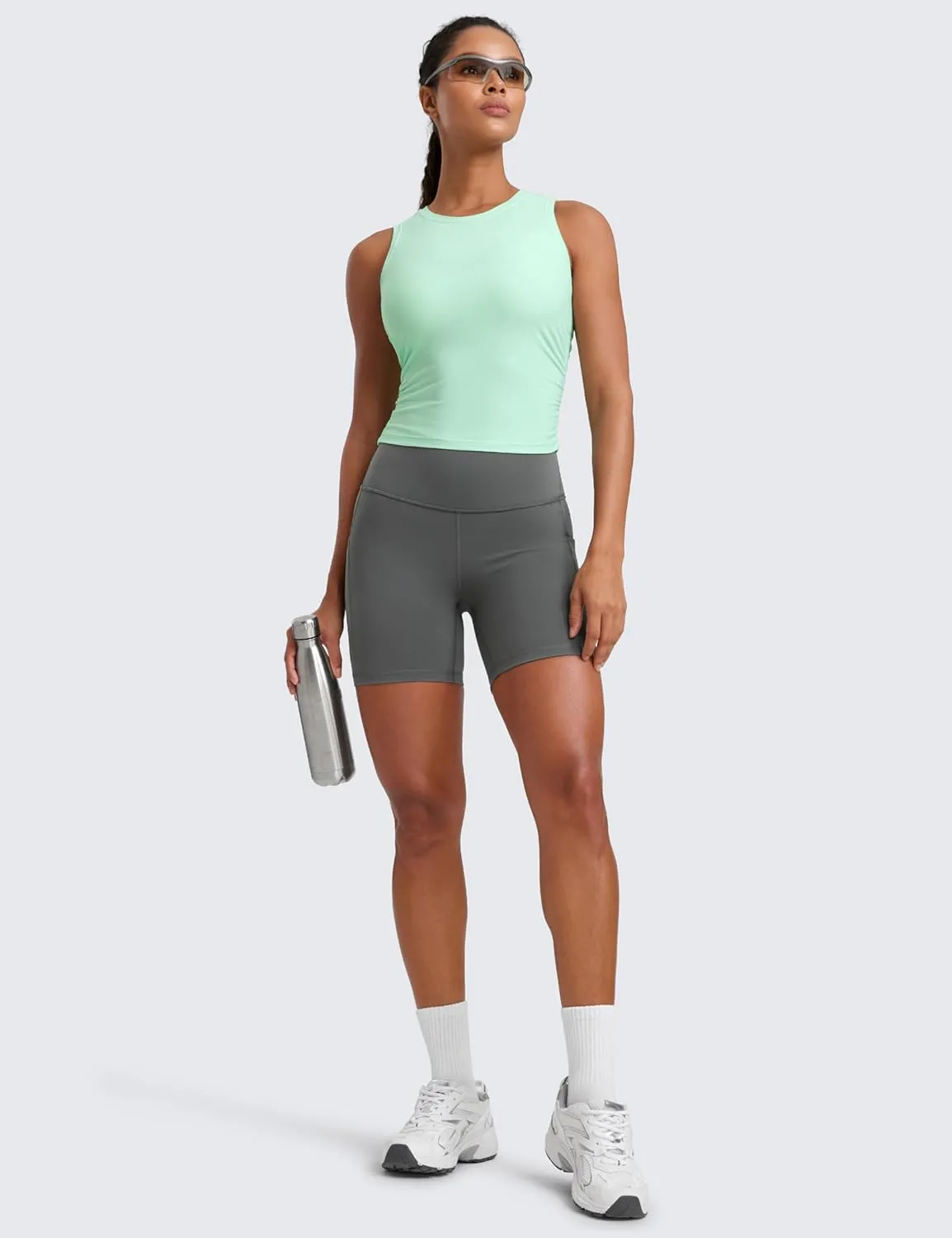 CRZ YOGA Cloudweight Womens Ruched Tank High Neck Workout Fitted Tops Basic Yoga Athletic Sleeveless Shirts