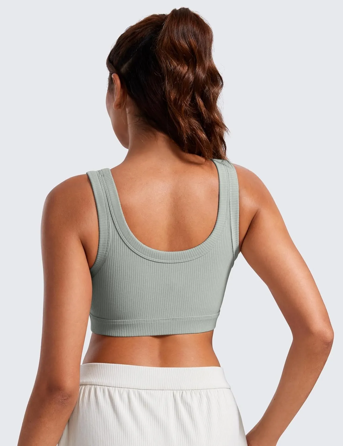 CRZ YOGA Ribbed Sports Bras for Women - U Back Wireless Medium Impact Padded Yoga Workout Cami
