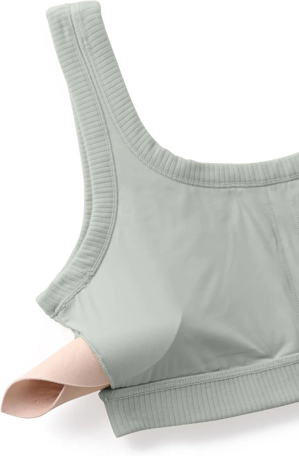 CRZ YOGA Ribbed Sports Bras for Women - U Back Wireless Medium Impact Padded Yoga Workout Cami