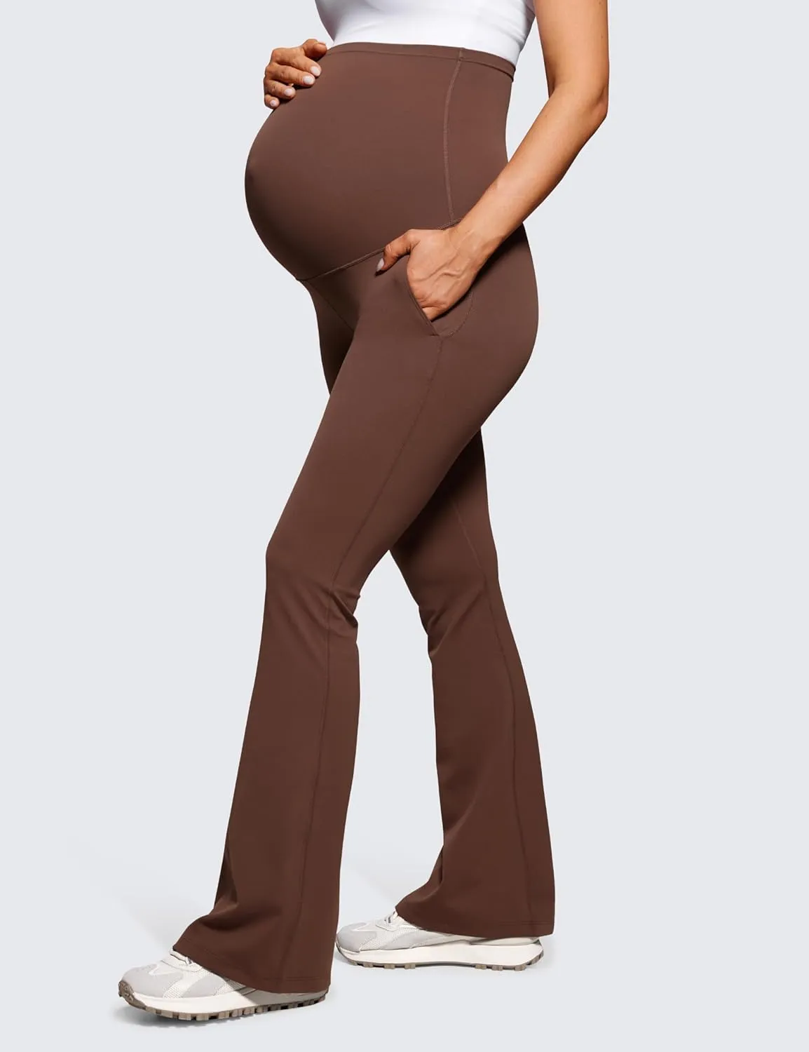 CRZ YOGA Women Butterluxe Maternity Flare Leggings with Pockets 31" - Workout Active Yoga Pregnancy Pants Over The Belly Soft