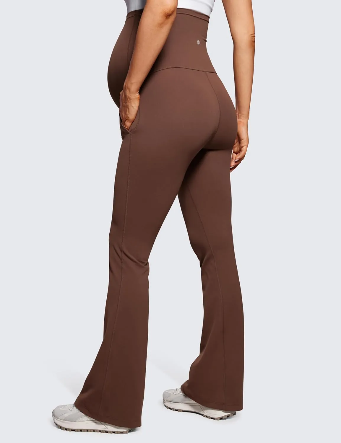 CRZ YOGA Women Butterluxe Maternity Flare Leggings with Pockets 31" - Workout Active Yoga Pregnancy Pants Over The Belly Soft