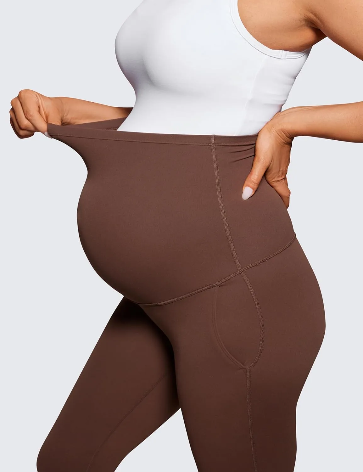 CRZ YOGA Women Butterluxe Maternity Flare Leggings with Pockets 31" - Workout Active Yoga Pregnancy Pants Over The Belly Soft