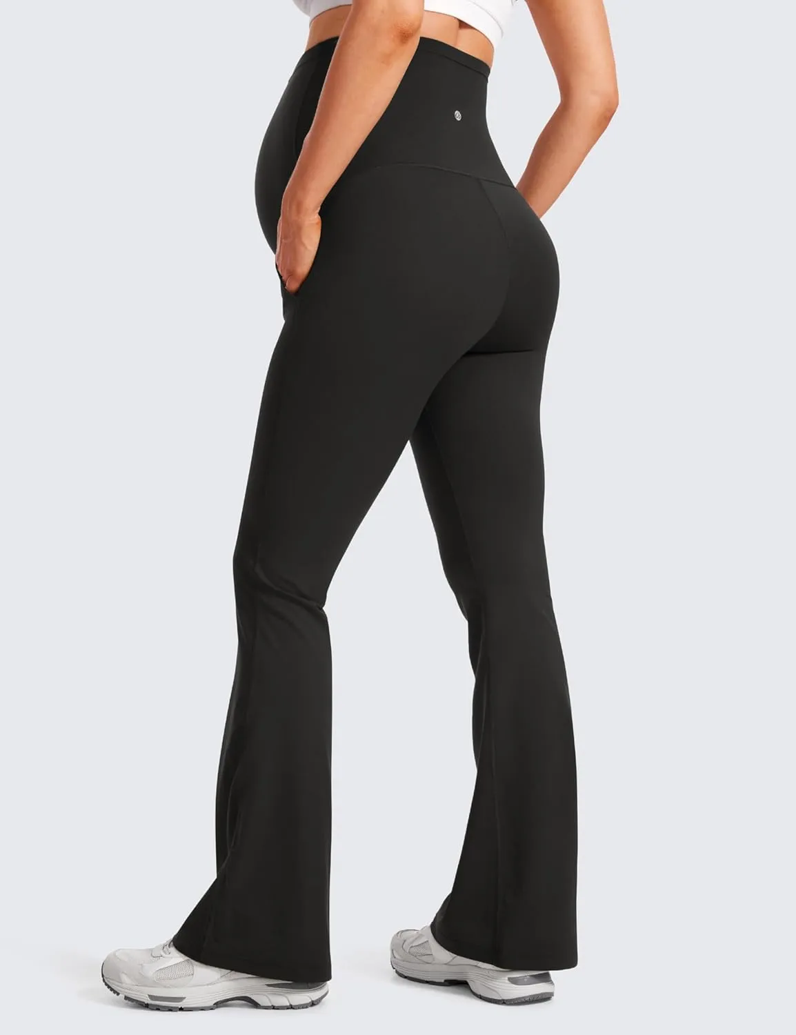 CRZ YOGA Women Butterluxe Maternity Flare Leggings with Pockets 31" - Workout Active Yoga Pregnancy Pants Over The Belly Soft