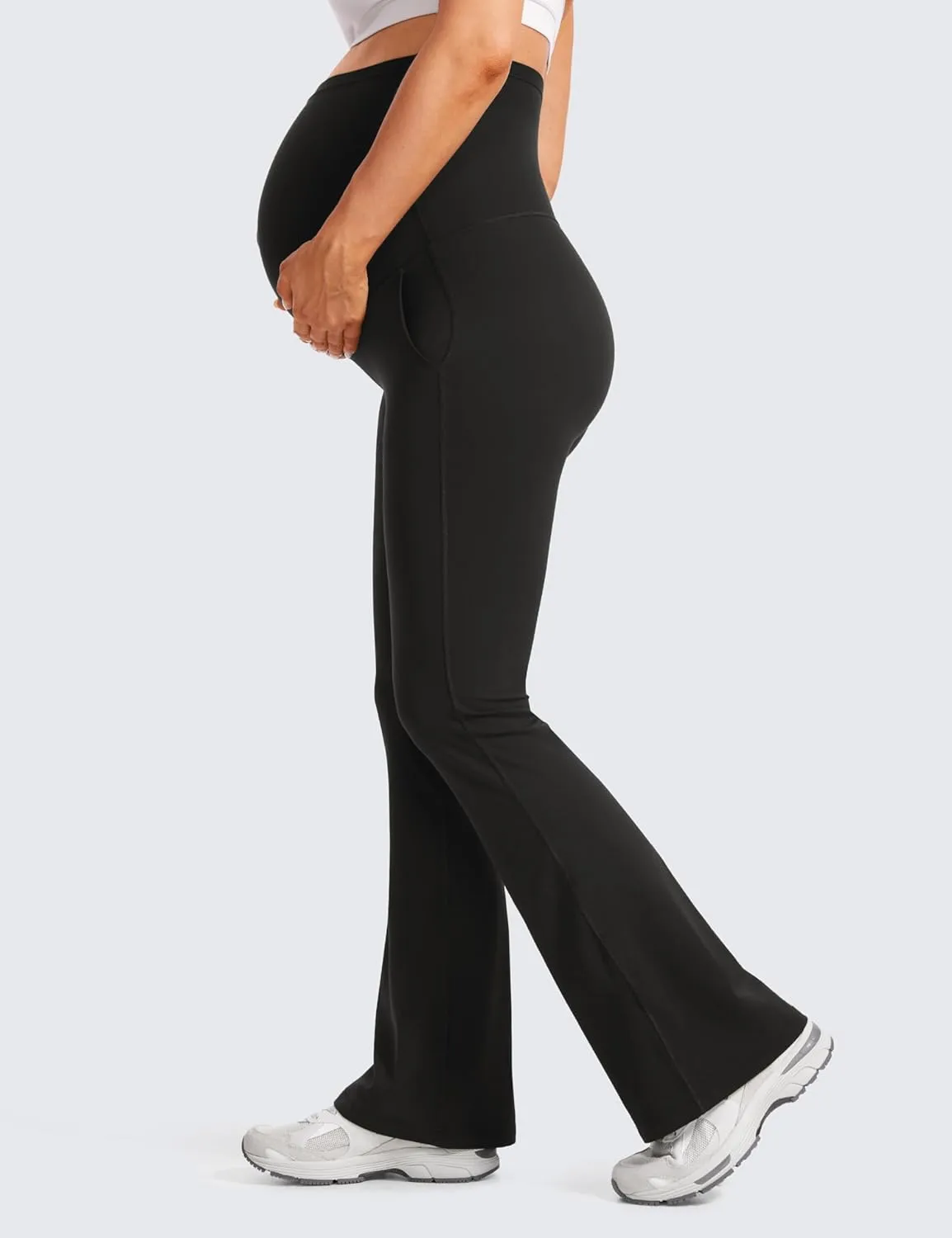 CRZ YOGA Women Butterluxe Maternity Flare Leggings with Pockets 31" - Workout Active Yoga Pregnancy Pants Over The Belly Soft
