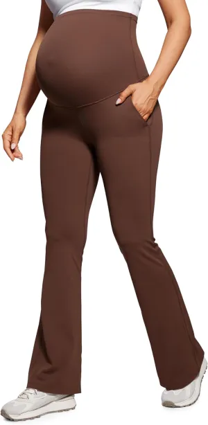CRZ YOGA Women Butterluxe Maternity Flare Leggings with Pockets 31" - Workout Active Yoga Pregnancy Pants Over The Belly Soft