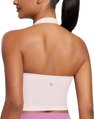 CRZ YOGA Womens Butterluxe Halter Longline Sports Bra - Padded Workout Yoga Crop Tops Tanks with Built in Pads