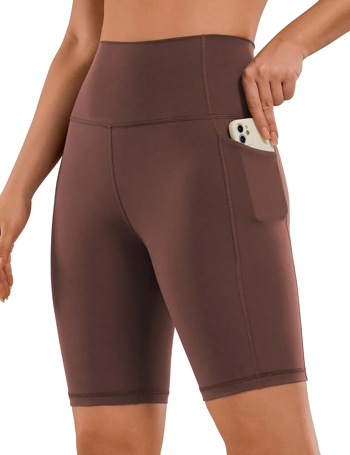 CRZ YOGA Women's Naked Feeling Biker Shorts with Pockets 8'' - High Waisted Yoga Gym Workout Spandex