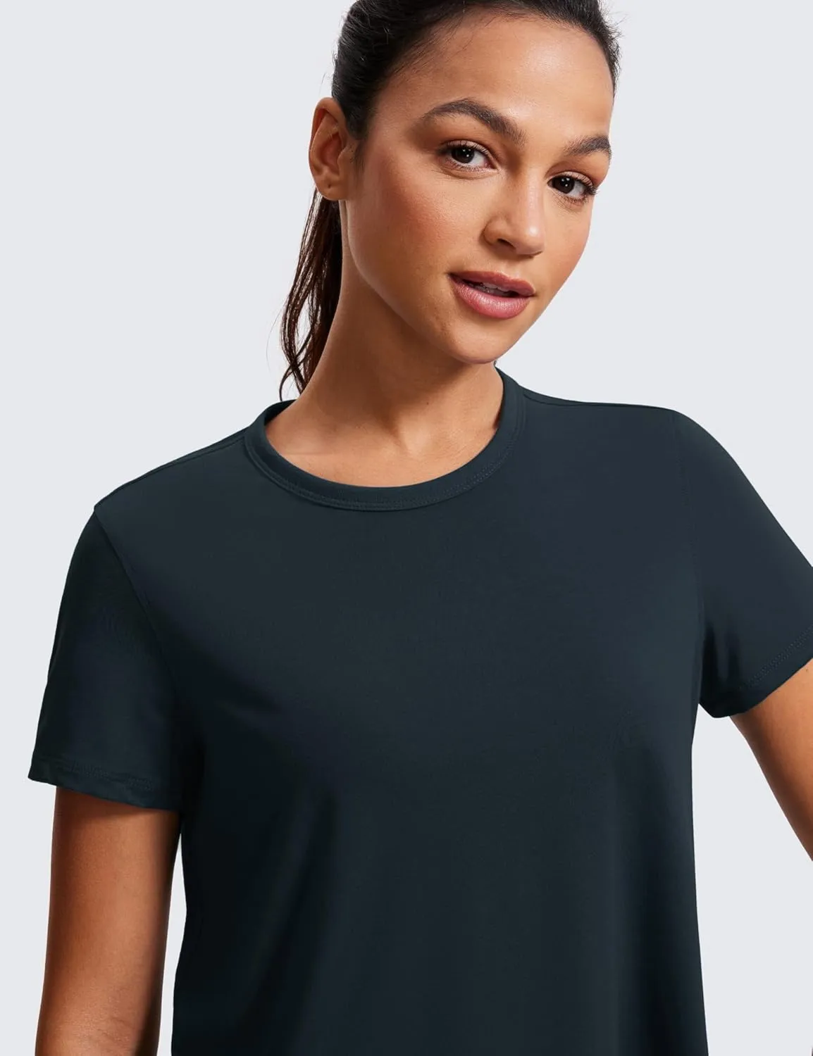 CRZ YOGA Women's Pima Cotton Short Sleeve Crop Tops High Neck Cropped Workout Shirts Yoga Athletic Casual T-Shirt
