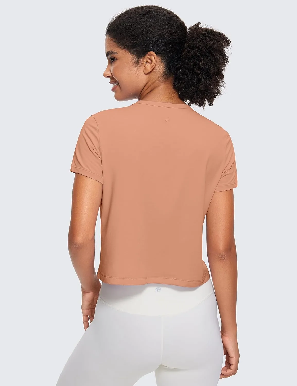 CRZ YOGA Women's Pima Cotton Short Sleeve Crop Tops High Neck Cropped Workout Shirts Yoga Athletic Casual T-Shirt