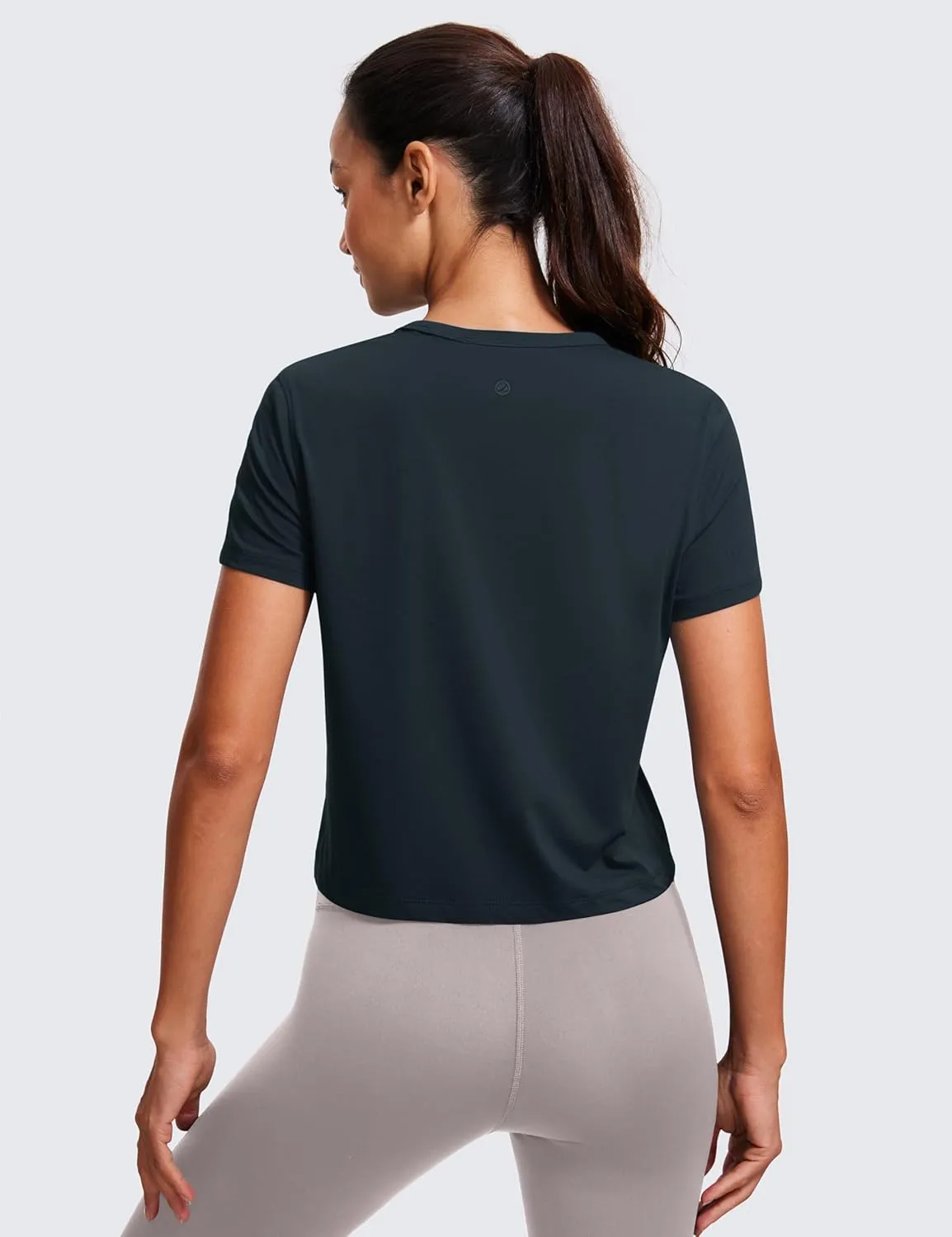 CRZ YOGA Women's Pima Cotton Short Sleeve Crop Tops High Neck Cropped Workout Shirts Yoga Athletic Casual T-Shirt